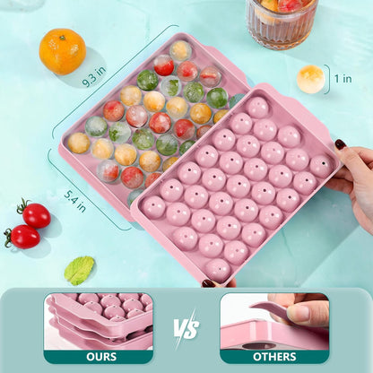Optish 3 Pack Ice Trays for Freezer, 99 PCS Ice Cube Tray with Lid and Bin, Round Ice Cube Mold, Circle Ice Maker for Chilling Drinks (0.8 inch, Pink)