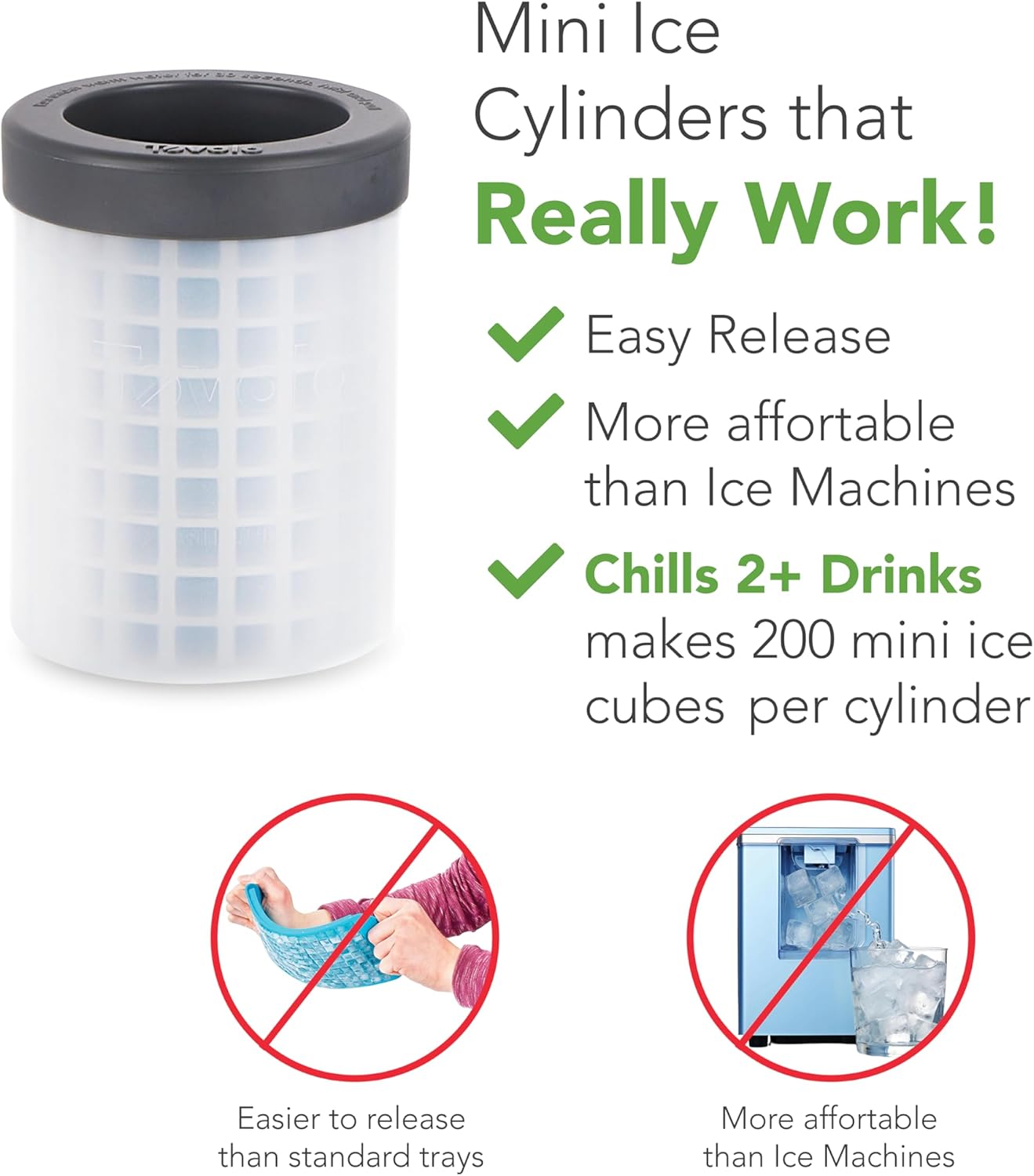 Tovolo Mini Ice Cylinder- Squeeze & Release- Set of 2, 1000422, Gray