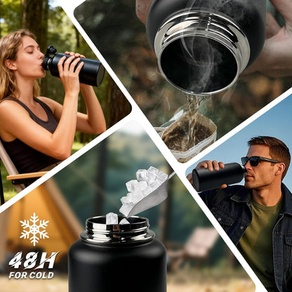 32 oz Insulated Water Bottle with Sleeve - Tactical Stainless Steel Gym Water Bottles for Men, Sports Water Bottle for Hiking Camping Outdoor with Camo Pouch