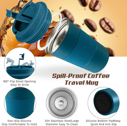 SPLMIFA Vacuum-Insulated Stainless Steel Travel Coffee Mug, Leak-Proof Reusable Coffee Cup with Lid - Keep Hot & Cold Drinks for Hours, Durable Insulated Tumbler for Men & Women(3rd-Black, 12OZ)