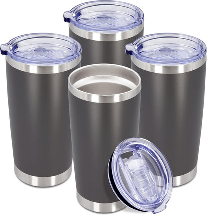 20 oz Tumbler Coffee Travel Tumblers Bulk with Lid Stainless Steel Double Wall Vacuum Insulated Mug Powder Coated Cups fit Car Cupholder for Hot and Cold - Stainless Steel, 4Pack