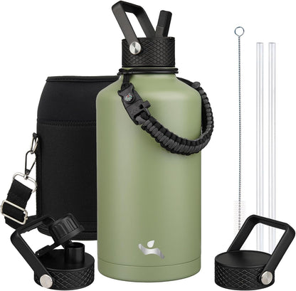 Konokyo 22oz Stainless Steel Bottles with 3 Lids Sport Insulated Water Bottle,Mint