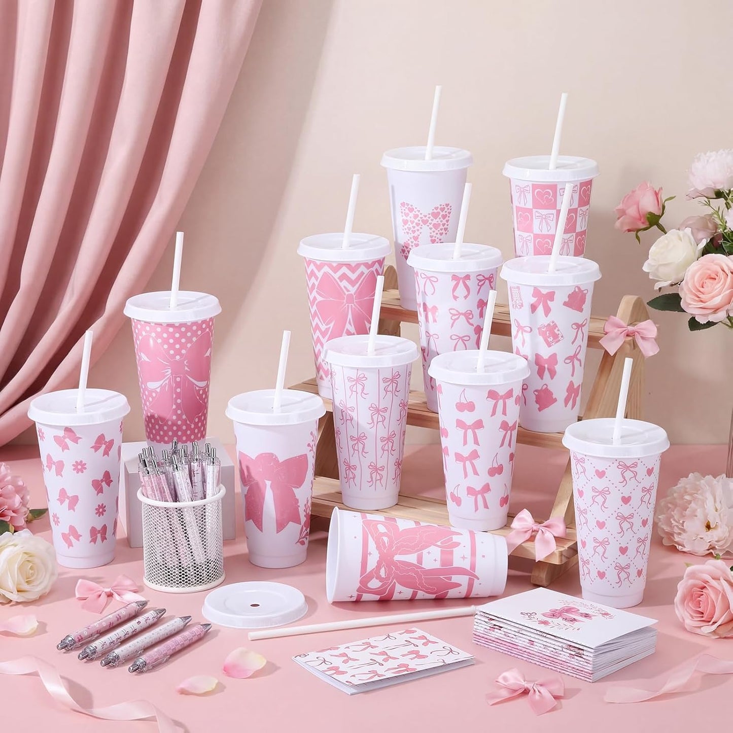 Feifeiya 72 Pcs/ 24 Set Bible Verse Gifts Bulk 24 oz Father's Day Christian Plastic Tumbler with Lids and Straws Inspirational Prayer Notepads Religious Pen Church Cups Gift for Christian Party Favors