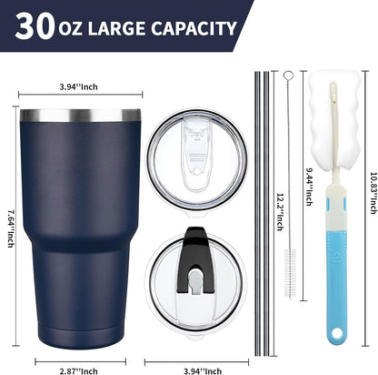20 oz Tumbler with Lids and Straws, Stainless Steel Insulated Coffee Tumbler, Double Wall Vacuum Insulated Travel Mug Cup, Leakproof Thermal Coffee Cup for Hot and Cold Drinks (azure blue)
