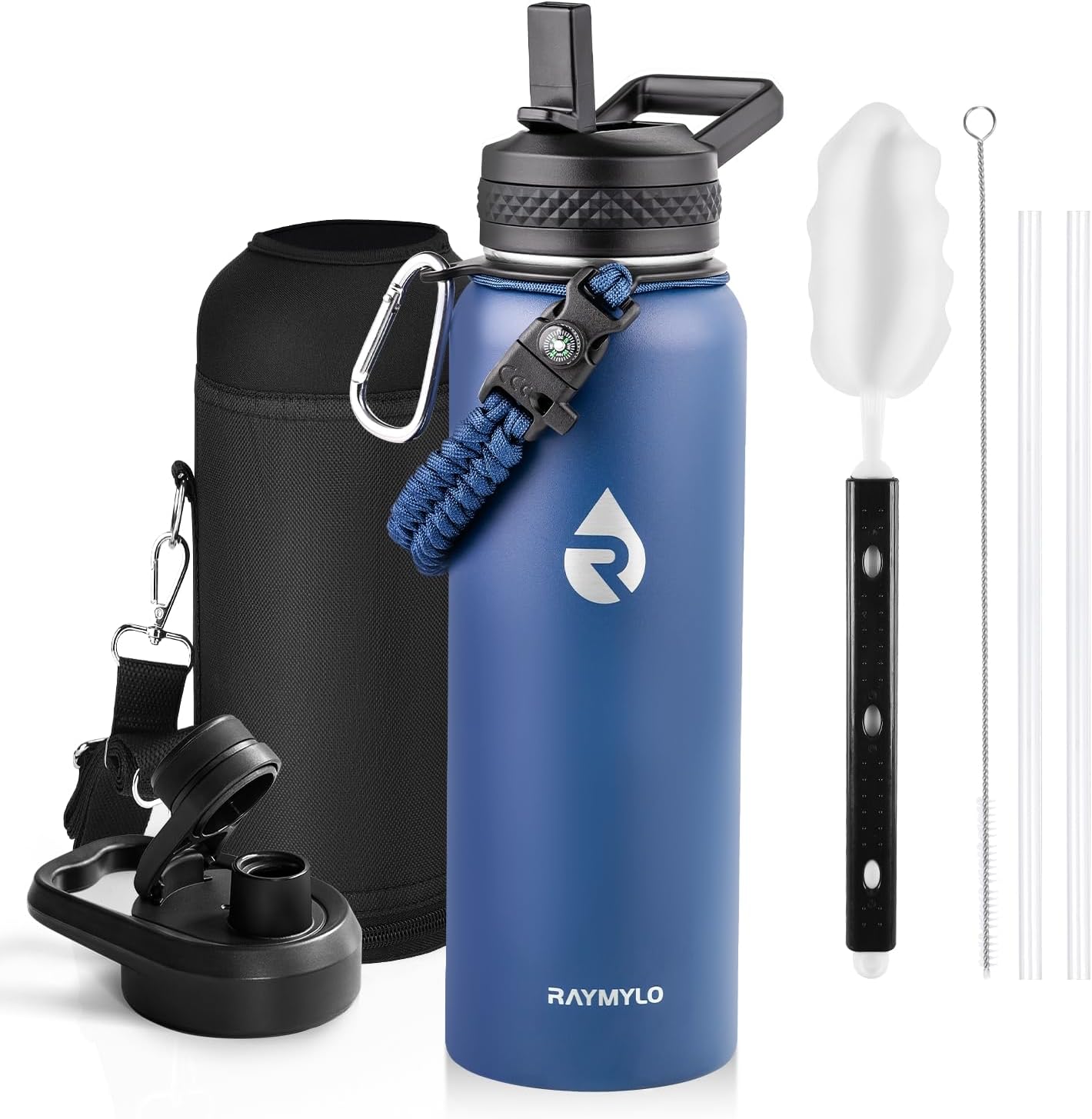 RAYMYLO One Gallon Water Bottle Insulated, Triple Walled Vacuum Stainless Steel (Cold for 48 Hrs), Leak Proof & Non-BPA, Large Water Flask Jug with Paracord Handle & Straw Spout Lids