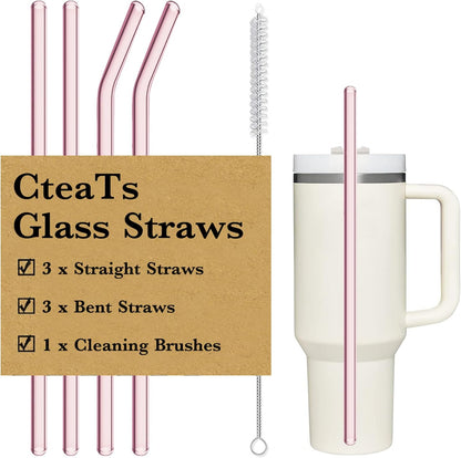 12" Glass Straw for Stanley 40 oz Cup Tumbler, Replacement Stanley Straw, 6 Pack Clear Glass Straw with Cleaning Brush, Reusable Stanley Cup Accesspries