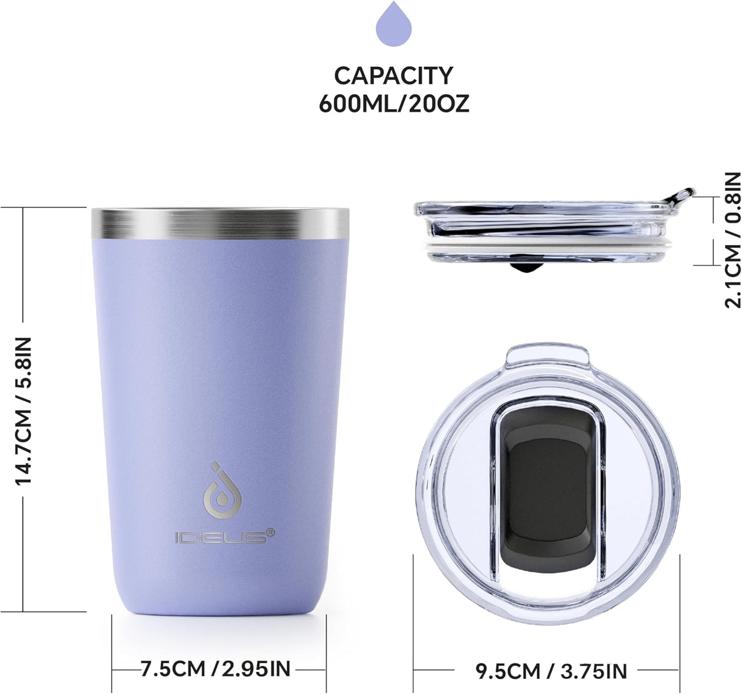 Ideus 20 oz Tumbler, Travel Coffee Mug with Splash Proof Sliding Lid, Double Wall Stainless Steel Vacuum Insulated Coffee Mug for Home and Office, Keep Beverages Hot or Cold, Avocado Green