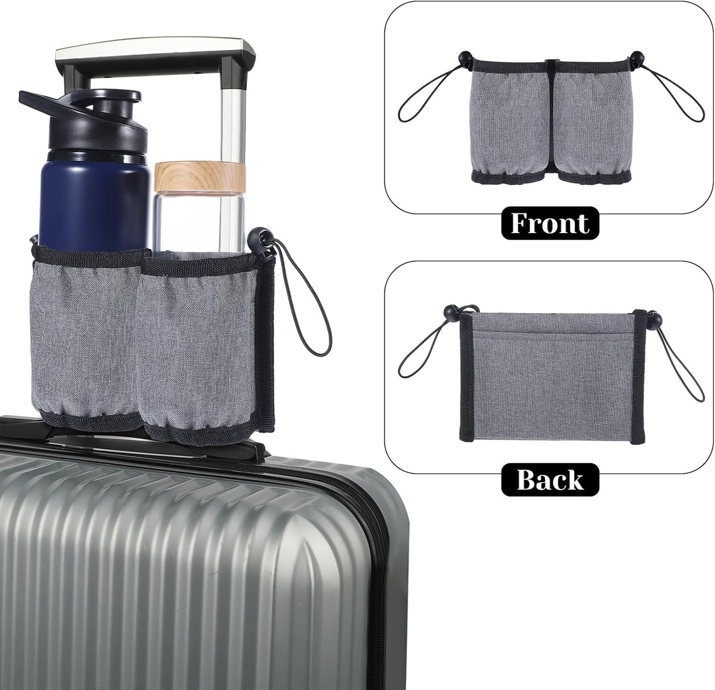 Luggage Cup Holder for Suitcases, Luggage Travel Cup Holder Free Hand Drink Carrier Hold Two Coffee for Most Flight Attendants, Travel Essentials, Business People (Grey)