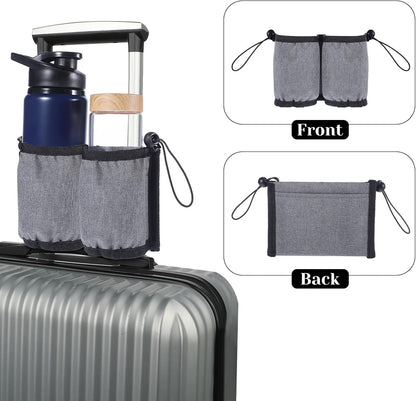 Luggage Cup Holder for Suitcases, Luggage Travel Cup Holder Free Hand Drink Carrier Hold Two Coffee for Most Flight Attendants, Travel Essentials, Business People (Grey)