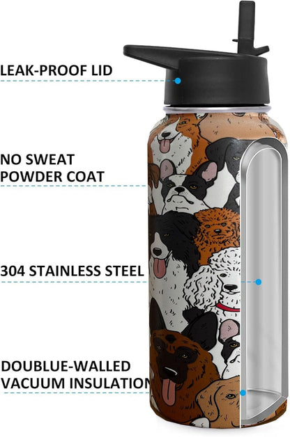 32oz Pickleball Water Bottle Insulated Vacuum Stainless Steel Tumbler Travel Mugs With Straw for Game Sport,Pickleball Accessories
