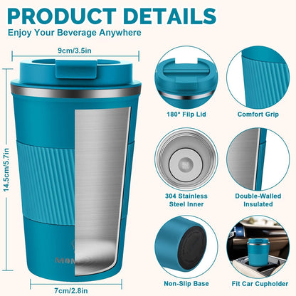 MOMSIV 12oz Travel Mug, Insulated Coffee Cup with Leakproof Lid, Travel Coffee Mug Vacuum Stainless Steel Double Walled Reusable Coffee Cup for Hot and Cold Water Coffee