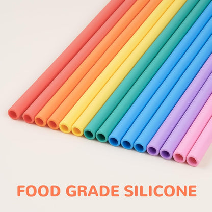 Tomorotec 15PCS Reusable Silicone Drinking Straws w/ 2 Brushes, Fit for Stanley Tumbler 40oz 30oz 20oz, 12" Long Customizable for Various Drinkware, Dishwasher Safe, BPA-Free, Safe for Teeth (Macaron)