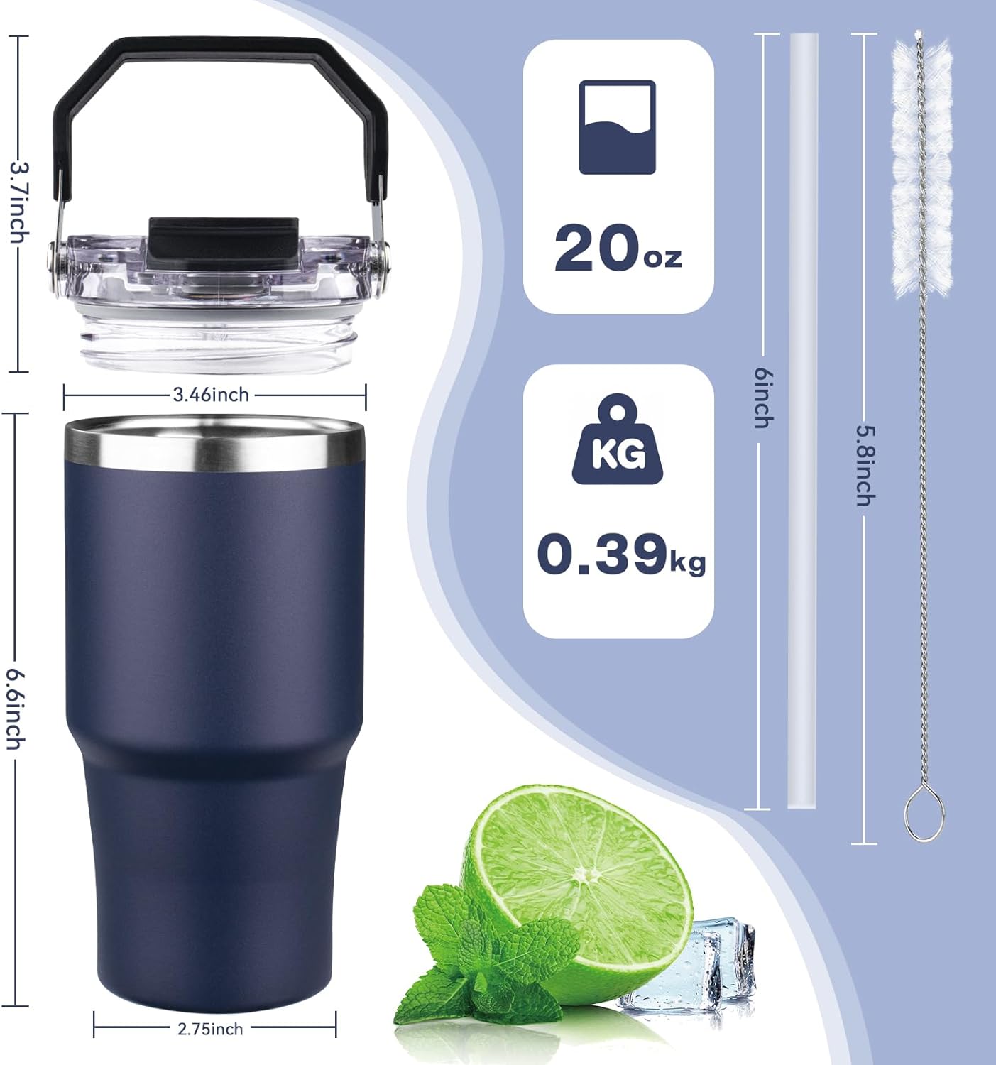30oz Tumbler with Handle and Flip Straw Lid Double Wall Insulated Travel Coffee Mug Stainless Steel Vacuum Insulated Coffee Tumbler Cup for Hot and Cold Beverages,Leak-proof&BPA-free (30oz,Black)