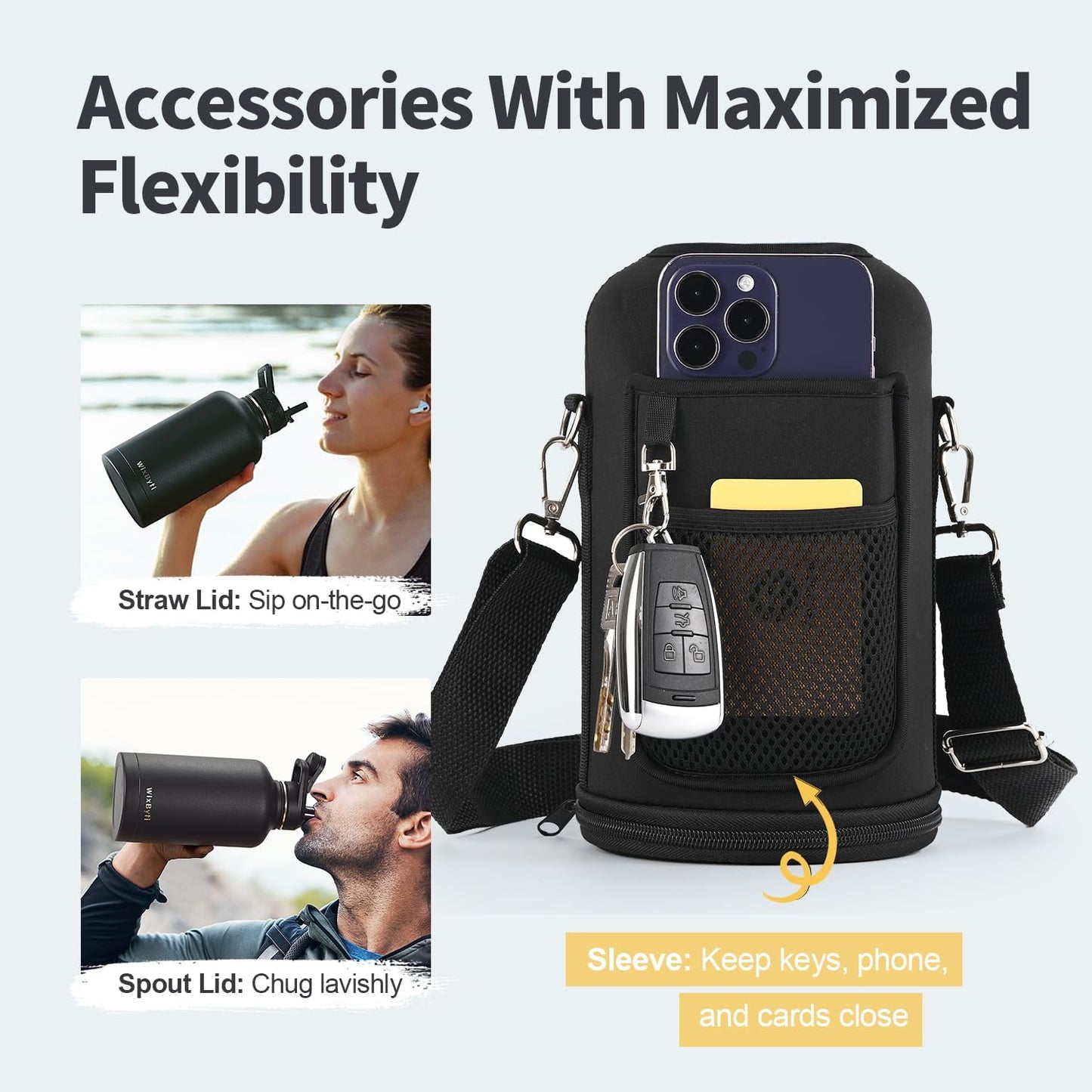 WixByti 40 oz Insulated Water Bottle with Straw (Cold for 36 Hrs), Stainless Steel Triple Wall Vacuum Sports Water Jug, Leakproof Hydro Cup Flask with Paracord Handle & Straw Spout Lids & DIY Stickers