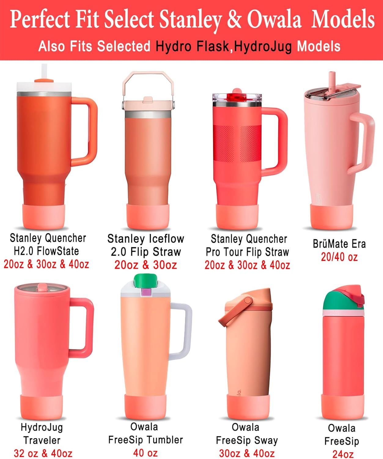 KTKUDY 2Pcs Silicone Boot for Stanley Quencher Tumbler 30 oz 40 oz & IceFlow 20 oz 30 oz & Fit Owala Freesip Water Bottle & Fit Hydro Flask & More - Cup Bottom Accessories Fit Stanley Cup
