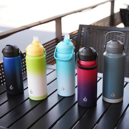 BJPKPK Insulated Water Bottle with Straw Lid, 18oz Thermo Water Bottles with Soft Nozzle, Flex Handle & Non-slip Boot, BPA Free Leak Proof Stainless Steel Metal Thermo, Tumblers, Cups,Sea Salt