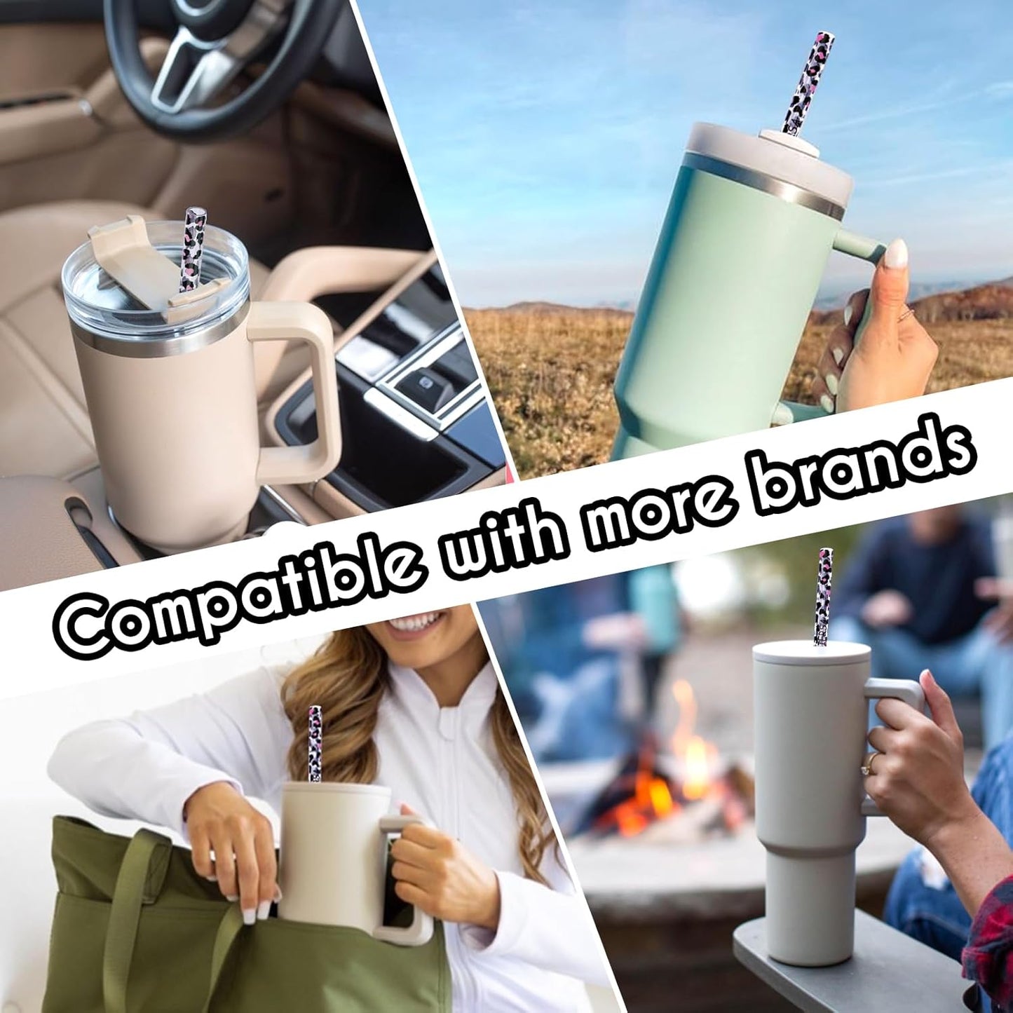 AIERSA 6 Pack Silicone Replacement Straws for Stanley 20 30 40oz Cup,Reusable Straws Compatible 40 oz Stanley Tumbler,Long Straw with Cleaning Brush for Stanley Cup Accessories