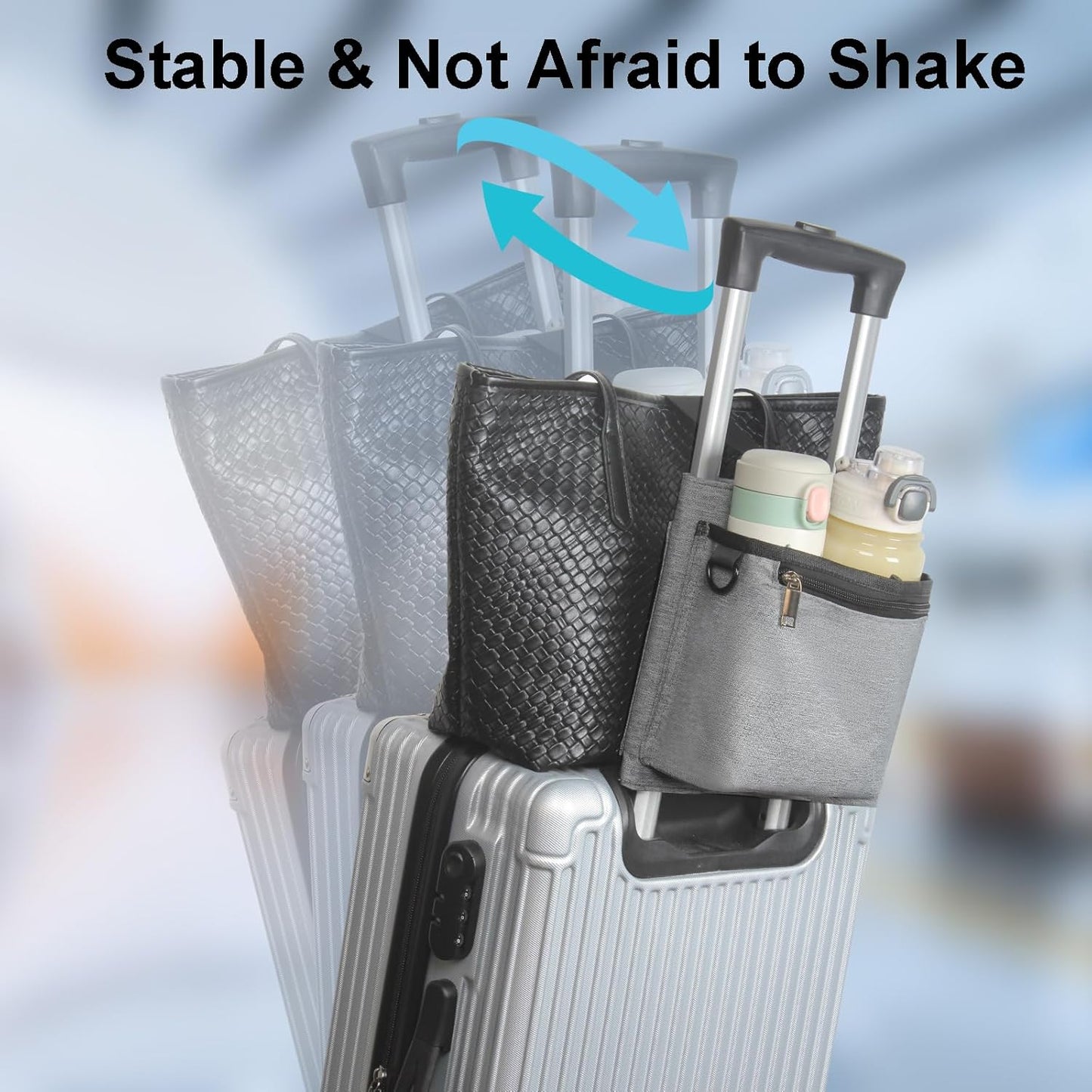 Luggage Travel Cup Holder with Luggage Straps Free Hand Drink Caddy Beverage Holder Travel Accessories Gift for Flight Attendants Businessmen Travelers Fits Roll on Suitcase Handles Black