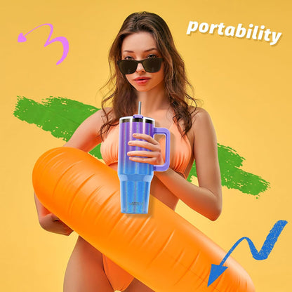 40 oz Tumbler with Handle,Tumbler with Lid and Straw,Double Wall Insulated Cup Stainless Steel Travel Mug(Cold for 34 Hours),Water Bottle for Iced Tea,Coffee,Cold Beverages(Purple)