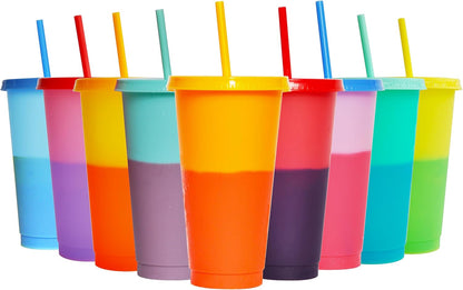 Color Changing Cups, 5 Pack 24oz Plastic Tumblers, Reusable Iced Coffee & Smoothie Cups with Lids and Straws for Parties and Travel