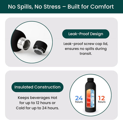 NOBL Stainless Steel Water Bottle,17 oz, 500 ml, Double Wall Vacuum Insulation, Sealed Bottle Keeps Drinks Cold 24 Hrs & Hot 12 Hrs, Leak Proof, Fits Noble Carry-On Cup Holder - Sand