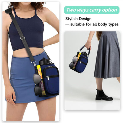 AceTreker 32/40/64/87/128 oz Water Bottle Carrier Bag, Neoprene Water Bottle Sleeve with 4 Pocket, Sport Water Holder with Paracord Handle and Shoulder Strap for Walking Hiking Camping Gym