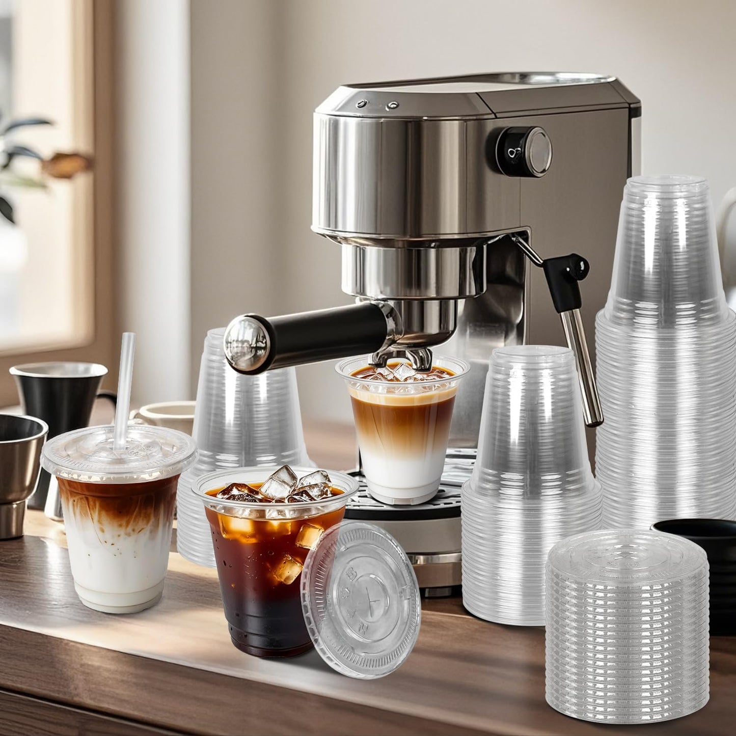 Charmount 24 oz Clear Plastic Cups with Lids and Straws, 100 Sets Disposable To Go Cups for Cold Drinks, Iced Coffee, Coffee Bar Accessories, Smoothies