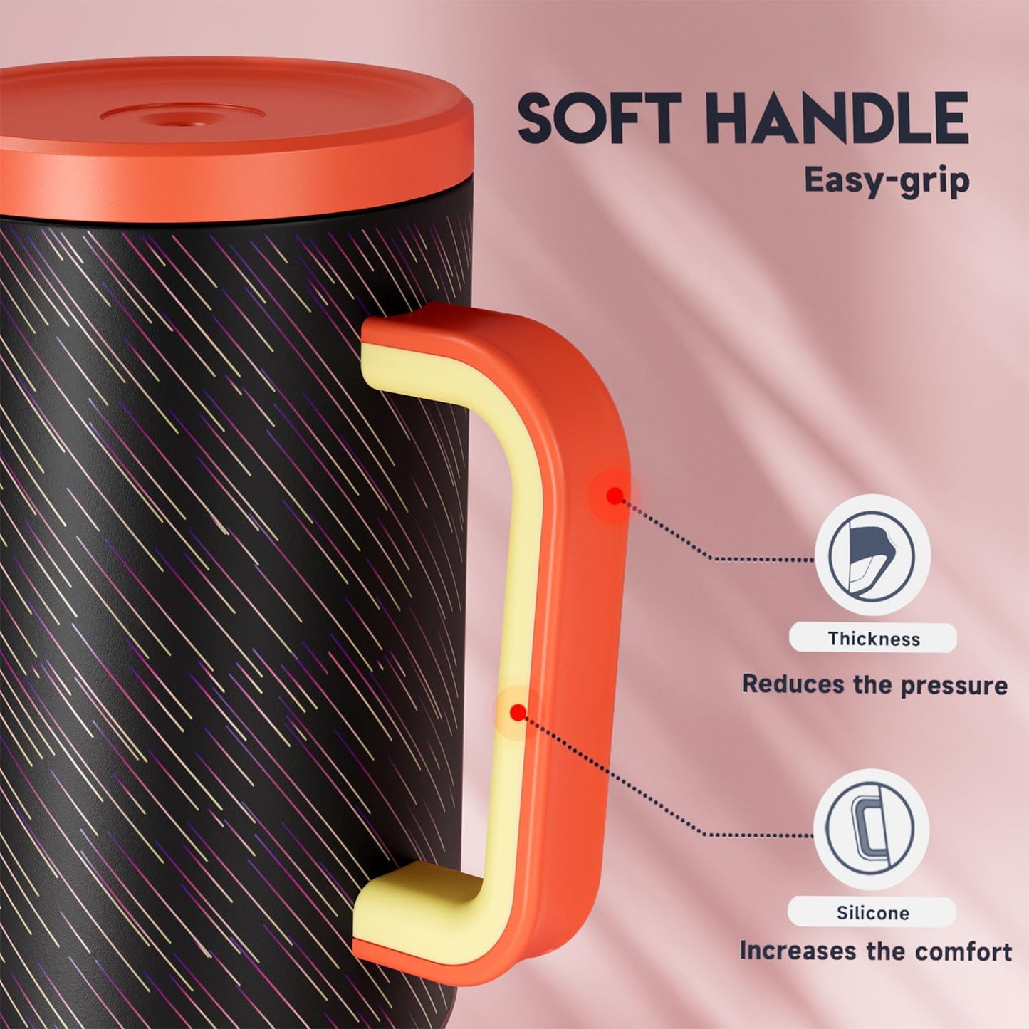 Meoky 40 oz Tumbler with Handle and Straw: Stainless Steel Insulated Tumbler with Lid and Straw - 100% Leak Proof Tumbler for Car Cup Holders - Travelers Commuters Workers, Pink