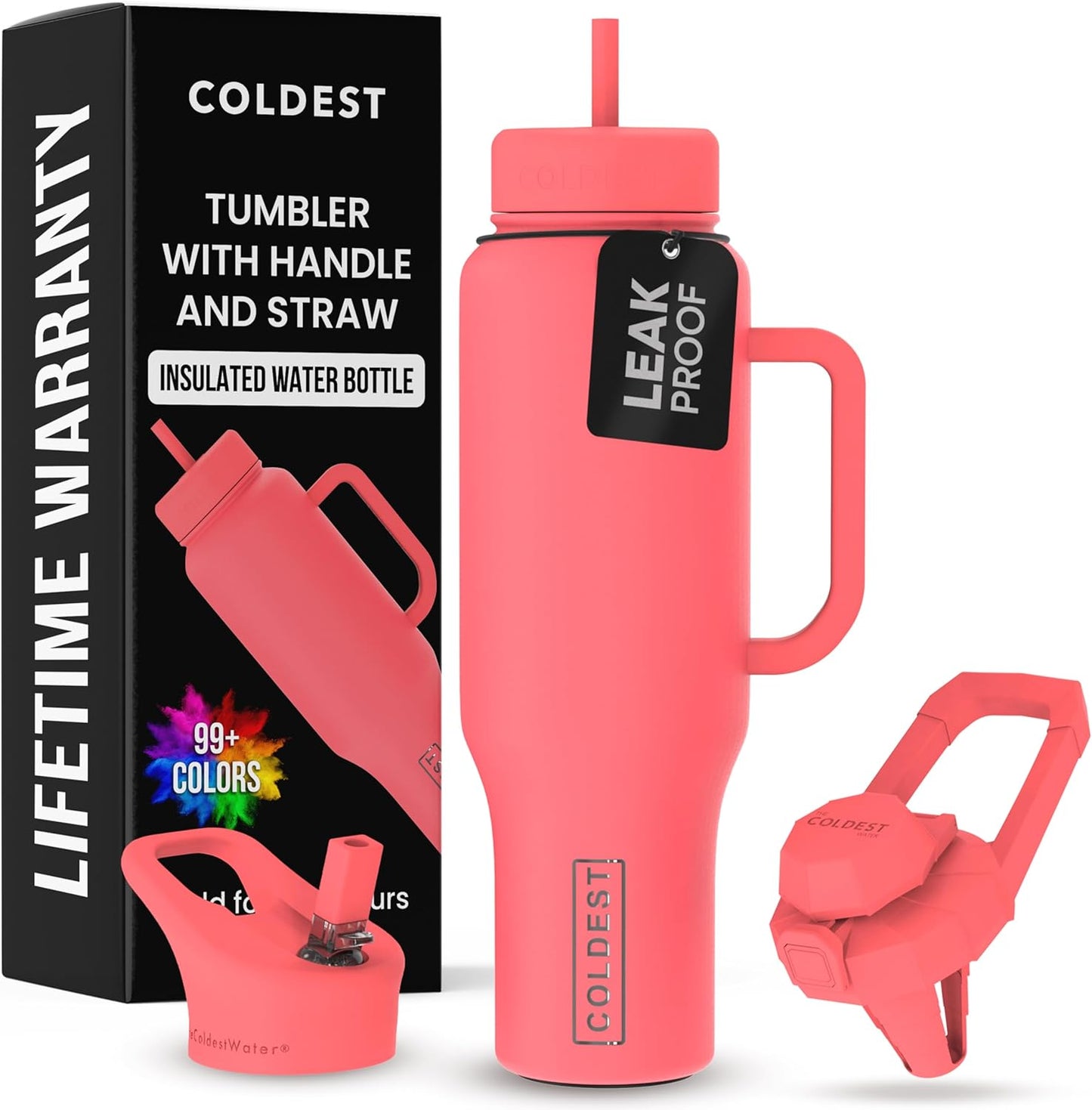 Coldest Tumbler with Handle and Straw - 100% Spill Proof Tumbler with Straw (3 Lids) - Stainless Steel Insulated Leakproof Tumblers for Women & Men - Cup Holder Friendly - 46 oz (Purple Nova) - Colors B