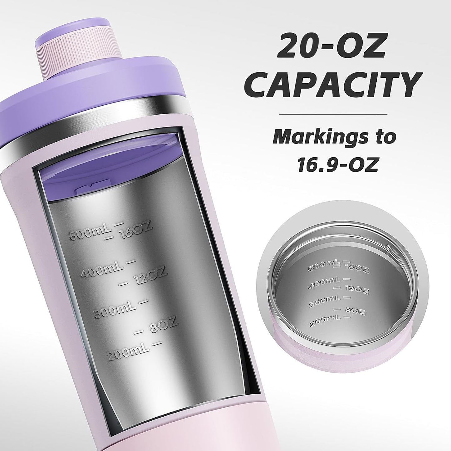 PROCHAIN Insulated Stainless Steel Shaker Bottle, Metal Shaker Cup for Protein Shakes with Storage, Leak-Proof Twist Lock Lid, Perfect for Gym Sports, 20 oz