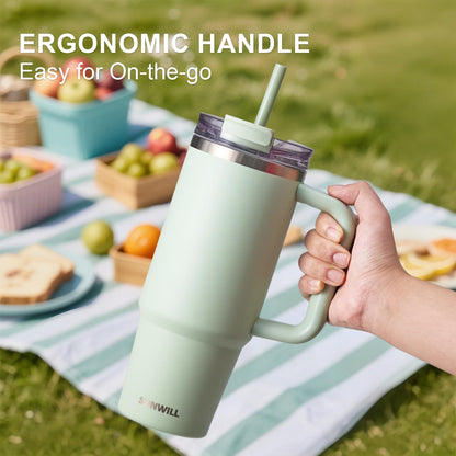 SUNWILL 20 oz Tumbler with Handle and Straw Leak Proof,Travel Coffee Mug with Lid, Stainless Steel Cup Insulated for Office & Gym, Cupholder Friendly, Powder Coated Orchid
