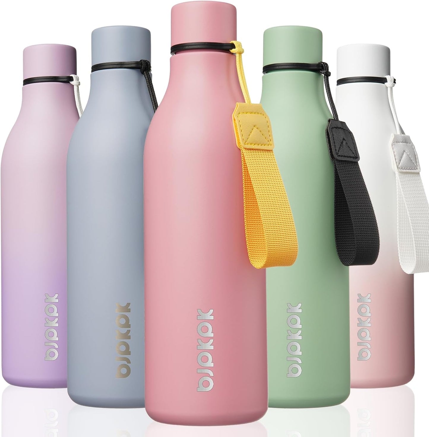BJPKPK Insulated Water Bottles, 18 oz Stainless Steel Metal Water Bottle with Strap, BPA Free Leak Proof Jugs, Mugs, Flasks, Reusable Thermal Flasks for Sports & Travel, Black - Colors B