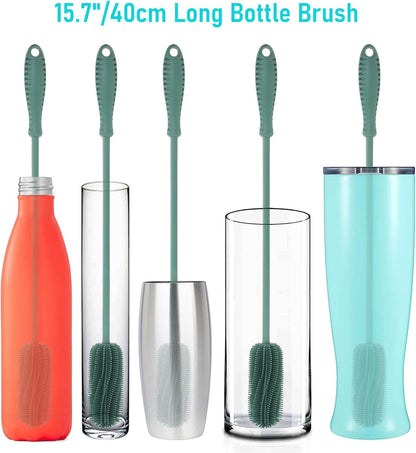 Silicone Bottle Cleaning Brush with Long Handle, 12.5" Water Bottle Cleaner for Baby Bottles, Hydro Flask, Sports Bottle, Vase, Glassware, Perfect for Smaller Diameter Bottle Openings (One Pack)