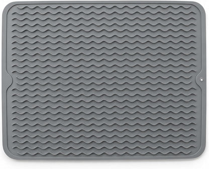 Silicone Drying Mat 16 × 12 – Gray Non-Slip Sink Mat for Kitchen Counter, Heat-Resistant Food-Grade Dish Pad, Easy-Clean Multipurpose Drawer Liner (Gray, 16'' x 12'')