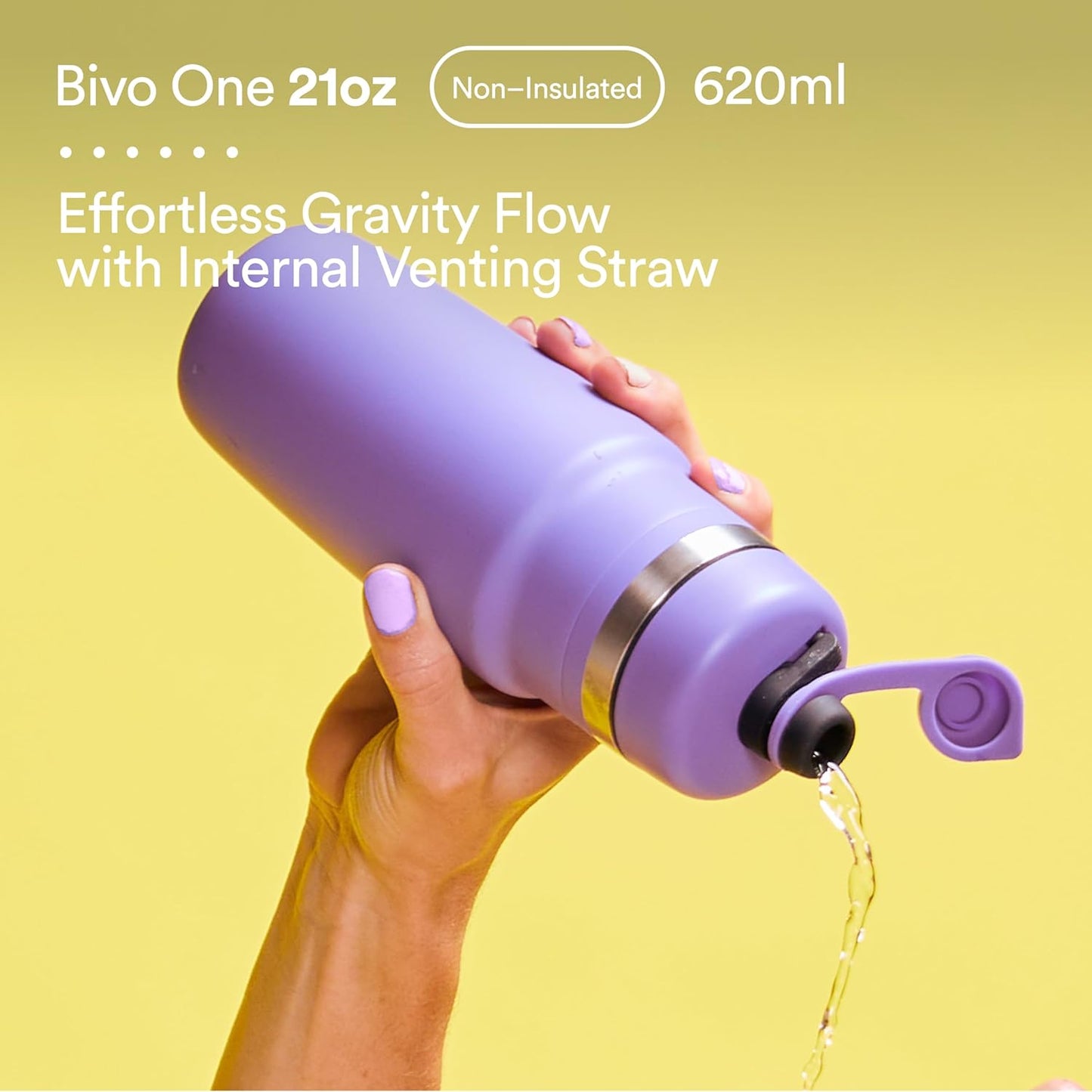 Bivo One 21oz Non Insulated Stainless Steel Bike Water Bottle - Lightweight for Cycling, Travel, Kids - No Plastic Taste, Fits Most Cages, Dishwasher Safe - (Raw)