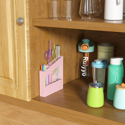 Acrylic Straw Holder for Cabinet - 9.5 Inch Clear Reusable Straw Organizer Dispenser with Ultra Sticky Adhesive Tapes, Slanted Kitchen Accessories Container Cupboard Door Mounted