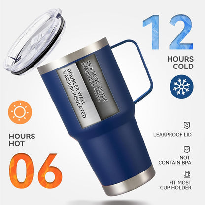 30 oz Tumbler with Handle and Lid, Stainless Steel Tumblers Double Wall Vacuum Insulated Travel Mug Leak Proof Cup Keep Drinks Cold and Hot Black, 1 Pack
