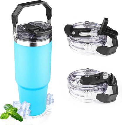 30oz Tumbler with Handle and Flip Straw Lid Double Wall Insulated Travel Coffee Mug Stainless Steel Vacuum Insulated Coffee Tumbler Cup for Hot and Cold Beverages,Leak-proof&BPA-free (30oz,Black)