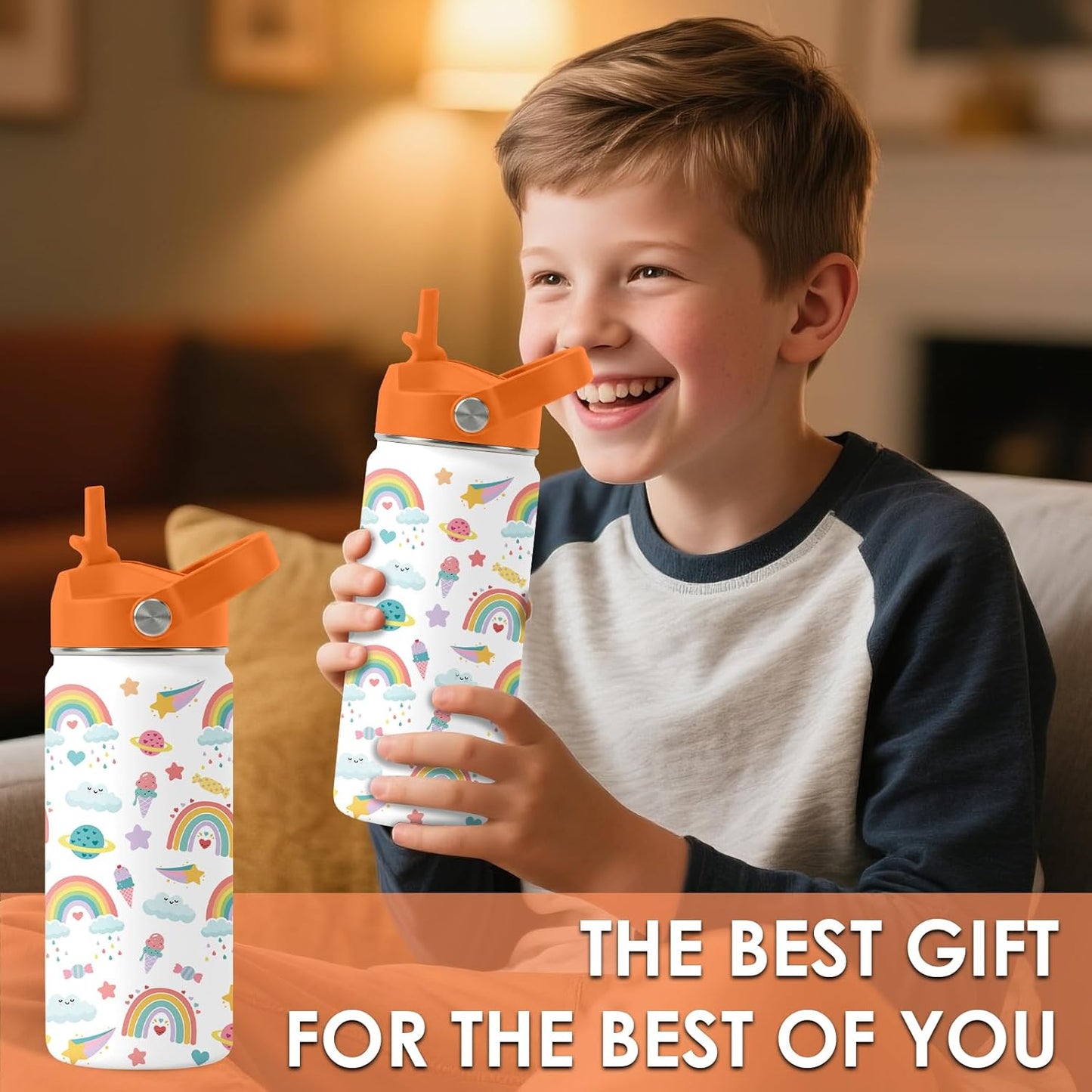 Strawberry Gifts for Kids - 16oz Pink Kids Water Bottle with Straw Lid, Stainless Steel Insulated Water Bottle, Leakproof, BPA-Free, for Girls, School, Strawberry Lover Children Birthday Gift Cup(1pc)