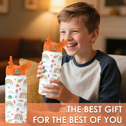 Strawberry Gifts for Kids - 16oz Pink Kids Water Bottle with Straw Lid, Stainless Steel Insulated Water Bottle, Leakproof, BPA-Free, for Girls, School, Strawberry Lover Children Birthday Gift Cup(1pc)
