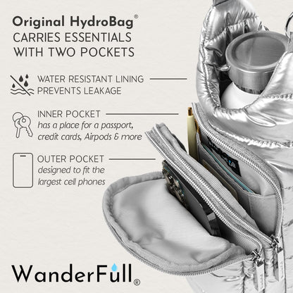 WanderFull Original HydroBag Fits Up to 32 oz Water Bottle Holder with Strap – Hands-Free Crossbody Water Bottle Carrier Bag with Phone Pocket - Colors A