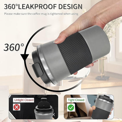YINBAOGE Insulated Travel Coffee Mug, Spill & Leak Proof, Portable To Go Camping Stainless Steel Coffee Tumbler, Reusable Thermal Coffee Cup with Lid for Hot & Cold Drinks (Black, 12 OZ)
