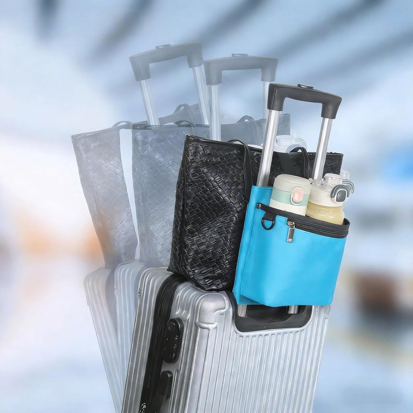 Luggage Travel Cup Holder with Luggage Straps Free Hand Drink Caddy Beverage Holder Travel Accessories Gift for Flight Attendants Businessmen Travelers Fits Roll on Suitcase Handles Black