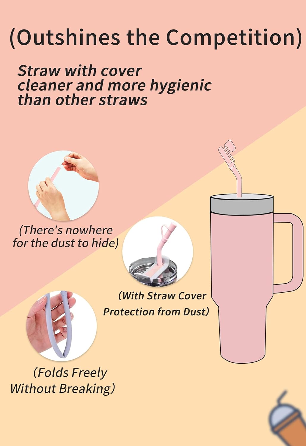 Reusable Replacement 12 inch Long Silicone Straw With Cover, Stocking Stuffers Gifts for Women Men Teens Girls Boys, Compatible with Stanley Tumbler Cup Accessorie 40 oz 30 oz (6 Pack)