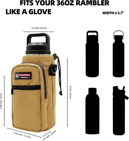 NATURE PIONEOR Water Bottle Holder with Adjustable Strap - 26/32/36/40/46/64oz Insulated Water Bottle Sling Carrier with Paracord Handle & 2 Pockets, Outdoor Sports, Hiking, Camping, Gym