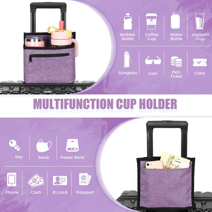 ZHCHG Luggage Travel Cup Holder Attachment for Suitcase Drink Carrier Caddy, Coffee Mug and Tumblers, Traveler Carry on Hands Free Accessory- Gifts for Flight Attendants Travelers Accessories- Black