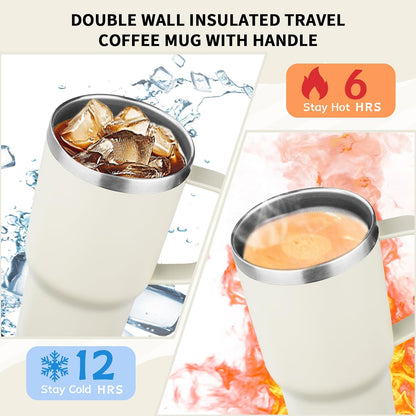 20oz Insulated Tumbler with Handle Stainless Steel Travel Coffee Mug with Lid and Straw Double Wall Vacuum Leak-proof Reusable Thermal Water Cup for Hot and Cold Drinks (Purple,1 Pack)