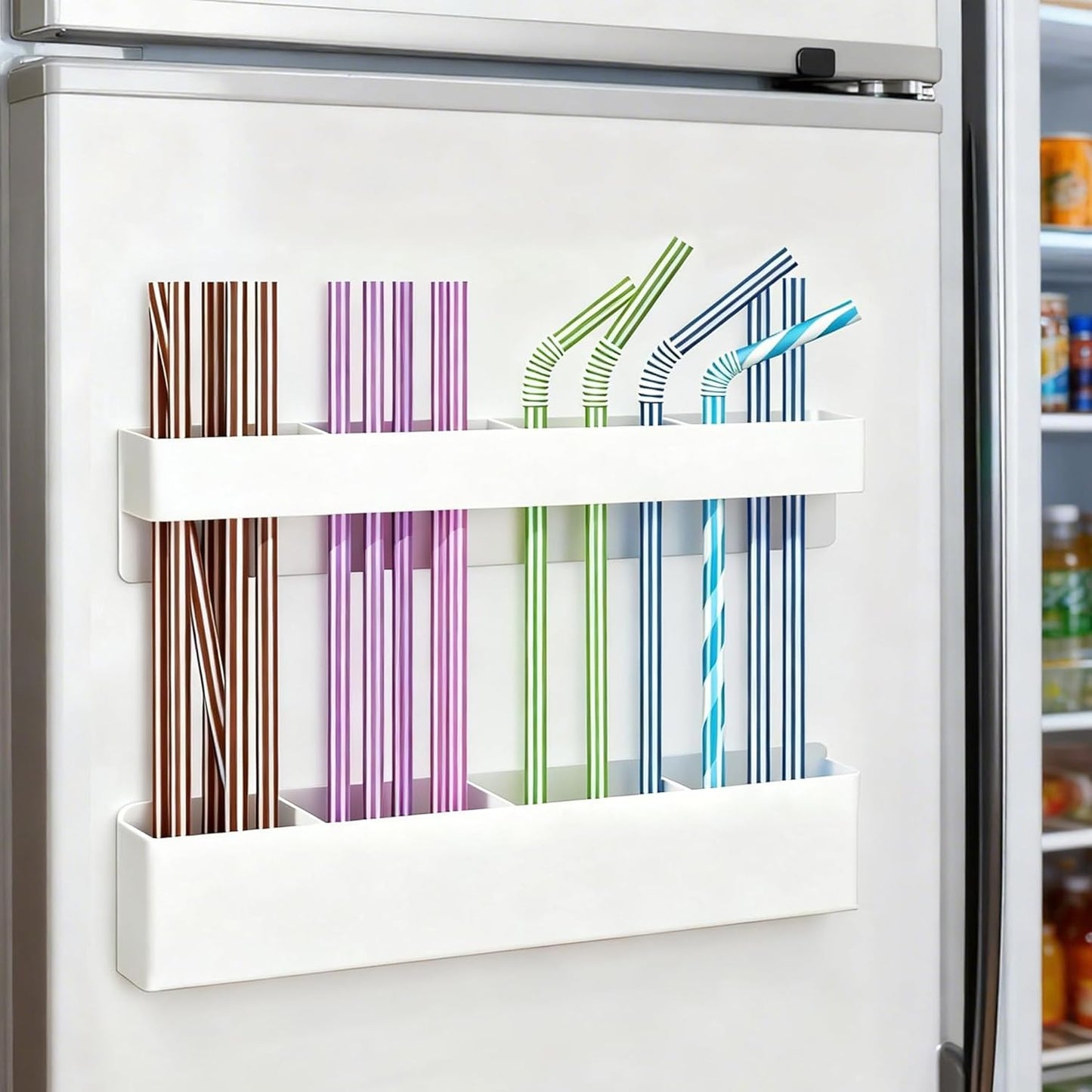 MCleanPin Magnetic Straw Holder for Fridge and Cabinet Door Adjustable Straws Organizer Storage Dispenser for Kitchen Bar Counter Cupboard Black