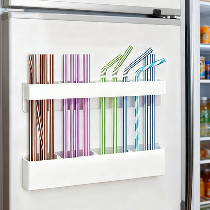 MCleanPin Magnetic Straw Holder for Fridge and Cabinet Door Adjustable Straws Organizer Storage Dispenser for Kitchen Bar Counter Cupboard Black