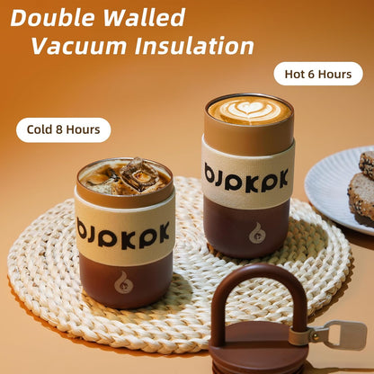 BJPKPK 13oz Insulated Stainless Steel Loop Tumbler With Lid And Handle Travel Coffee Mug Thermal Cup,Latte
